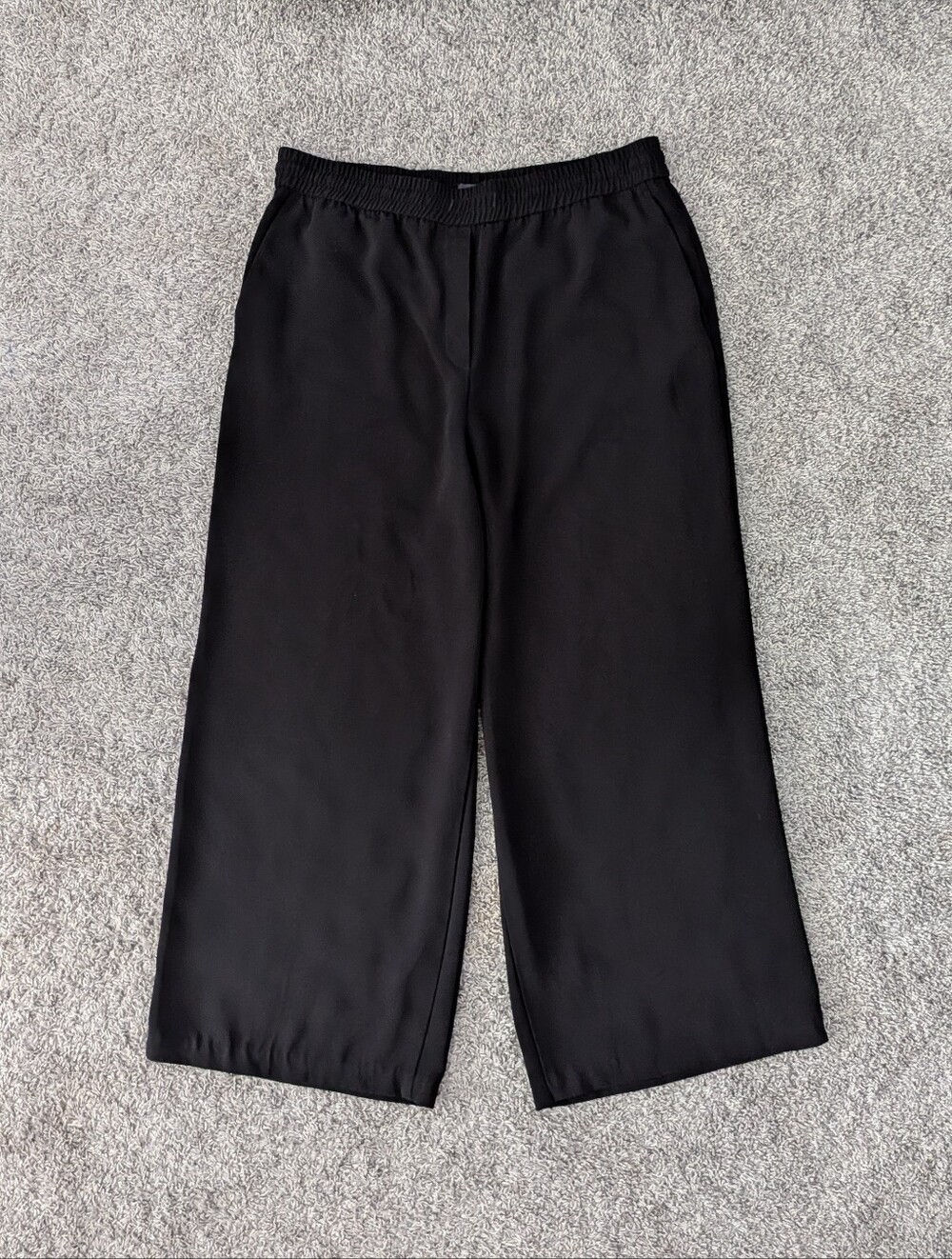 Marks & Spencer Black Wide Leg Cropped Trousers Elastic Waist Casual